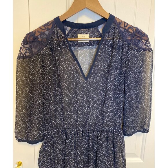 Pins & Needles Navy Blue Sheer Babydoll Lace Poka Dot Print Dress XS - Picture 2 of 8